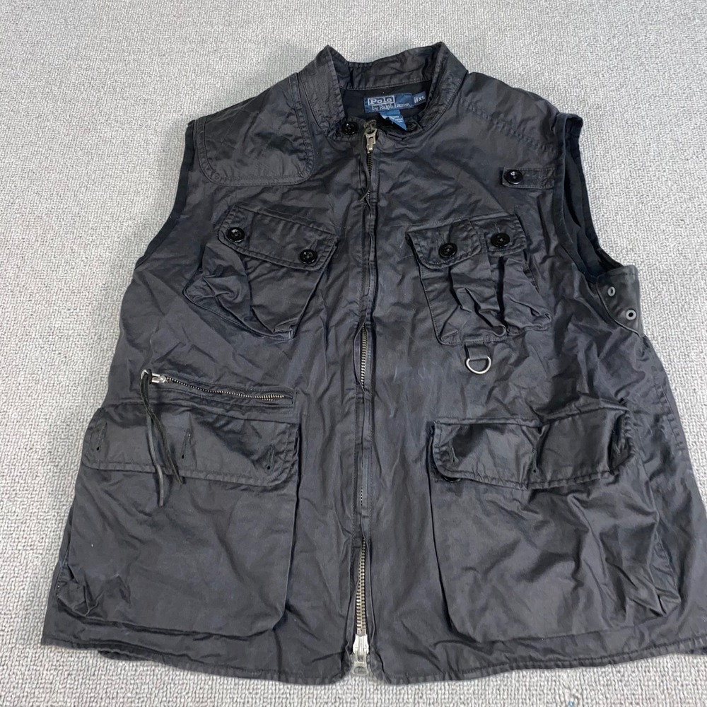 Polo Ralph Lauren Utility Vest Mens XL Black Multi Pocket Cargo Fishing Gorpcore